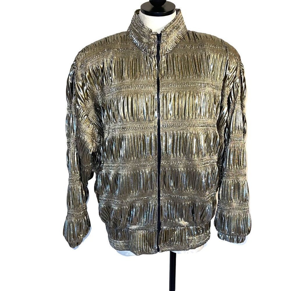I.O.U. High Fashion Ruched Jacket Womens Vintage Polyester Gold Made In Korea